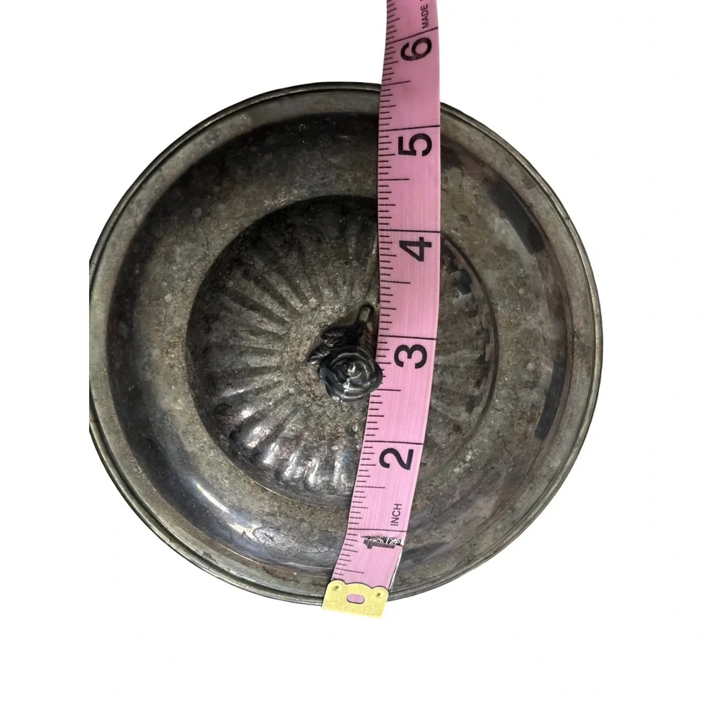 Wallace‎ Silverplate Rose Finial Round Trinket Box Vintage 9330 Gadroon Edge USA